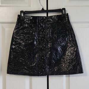 7 For All Man Kind Womens Black Leather Button Down Mini Skirt Size XS NWT $495